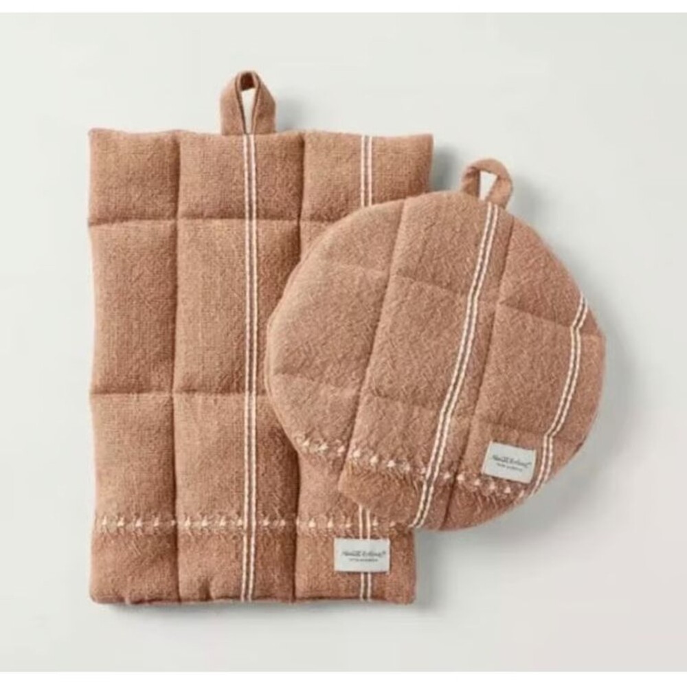 NEW - 2 pc Textured Stripe Border Hearth & Hand Orange Fall Potholder Set